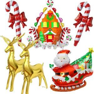 6Pc Foil Jumbo Festive Holiday Christmas Balloon Decorations Santa, Candy Cane